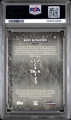 Kofi Kingston 2025 Topps Chrome WWE X Cactus Jack Refractor #22 PSA 8-2