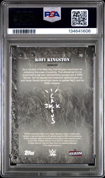 Kofi Kingston 2025 Topps Chrome WWE X Cactus Jack Refractor #22 PSA 8-2
