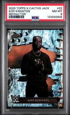 Kofi Kingston 2025 Topps Chrome WWE X Cactus Jack Refractor #22 PSA 8-1