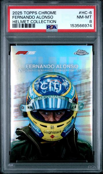 Fernando Alonso 2025 Topps Chrome Formula 1 Helmet Collection #HC-6 PSA 8-1