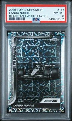 Lando Norris 2025 Topps Chrome Formula 1 Black And White Lazer #147 PSA 8-1
