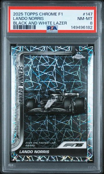 Lando Norris 2025 Topps Chrome Formula 1 Black And White Lazer #147 PSA 8-1