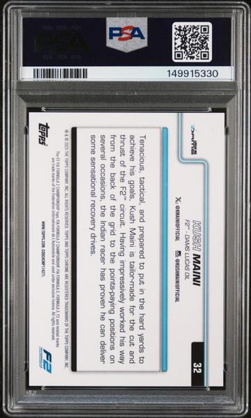 Kush Maini 2025 Topps Chrome Formula 1 Sapphire Edition Black & White #32 PSA 9-2