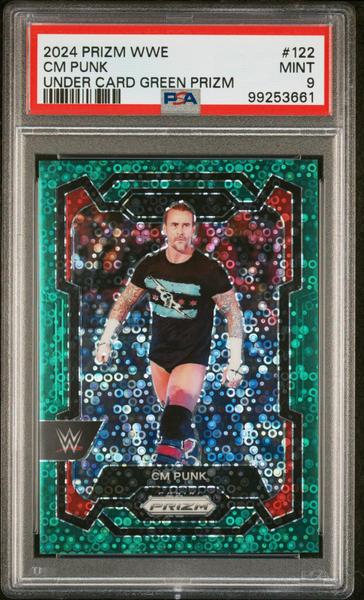 Cm Punk 2024 Panini Prizm WWE Under Card Green Prizm 22/49 #122 PSA 9