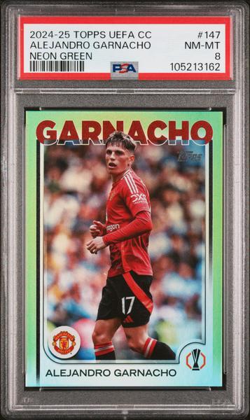 Alejandro Garnacho 2024-25 Topps Uefa Club Competitions Neon Green 66/199 #147 PSA 8-1