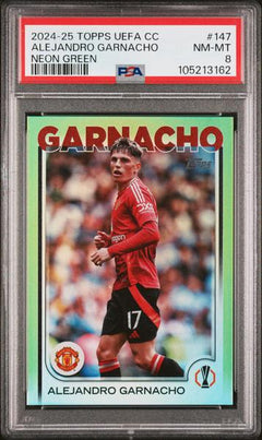 Alejandro Garnacho 2024-25 Topps Uefa Club Competitions Neon Green 66/199 #147 PSA 8-1
