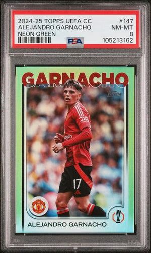 Alejandro Garnacho 2024-25 Topps Uefa Club Competitions Neon Green 66/199 #147 PSA 8