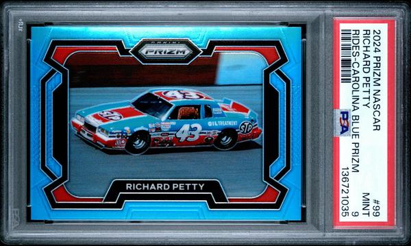 Richard Petty 2024 Panini Prizm Nascar Rides-Carolina Blue Prizm 28/49 #99 PSA 9-1