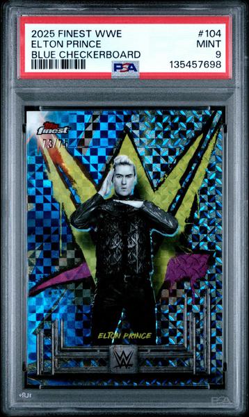 Elton Prince 2025 Topps Finest Wwe Blue Checkerboard 73/75 #104 PSA 9