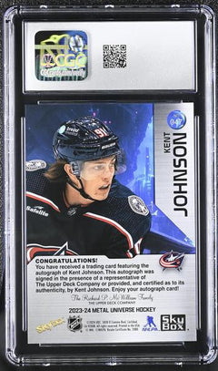 Kent Johnson 2023-24 Metal Universe Autographs #047 CGC 10-2