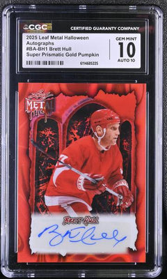 Brett Hull Super Prismatic Gold Pumpkin 2025 Metal Halloween Autographs 5/13 #BA-BH1 CGC 10-1