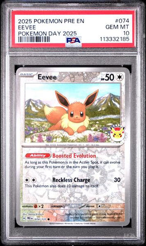 Eevee 2025 Pokemon Pre En-Prismatic Evolutions Pokemon Day 2025 #074 PSA 10