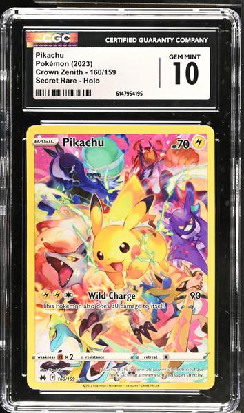 Pikachu Secret Rare, Holo 2023 Crown Zenith #160/159 CGC 10
