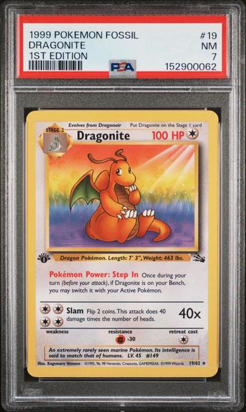 Dragonite 1999 Pokemon Fossil 1st Edition #19 PSA 7-1