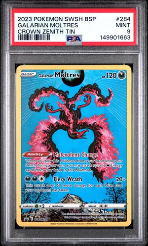 Galarian Moltres 2023 Pokemon Swsh Black Star Promo Crown Zenith Tin #284 PSA 9