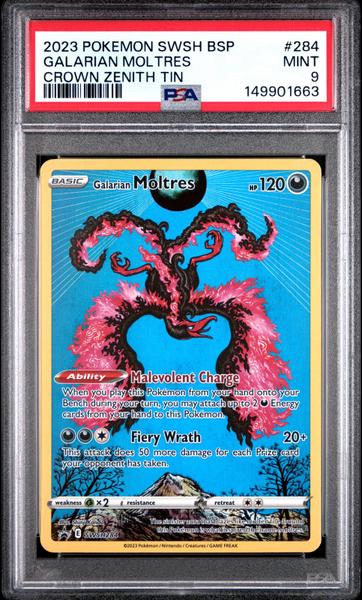 Galarian Moltres 2023 Pokemon Swsh Black Star Promo Crown Zenith Tin #284 PSA 9