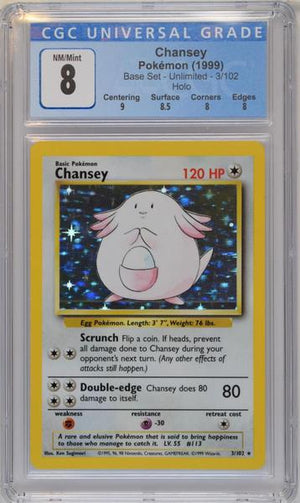Chansey Holo 1999 Base Set #3/102 CGC 8