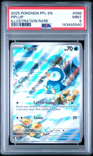 Piplup 2025 Pokemon Pfl En-Phantasmal Flames Illustration Rare #098 PSA 9