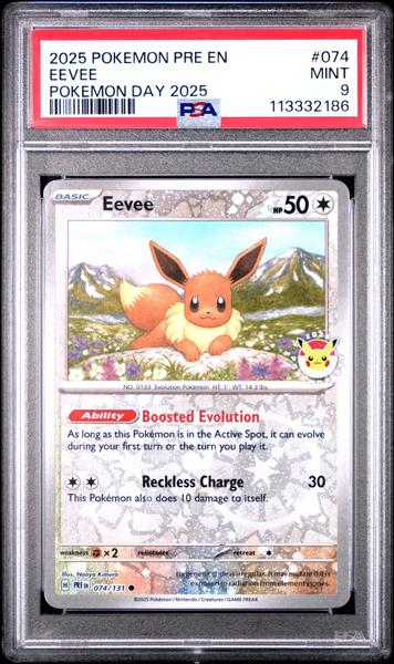 Eevee 2025 Pokemon Pre En-Prismatic Evolutions Pokemon Day 2025 #074 PSA 9