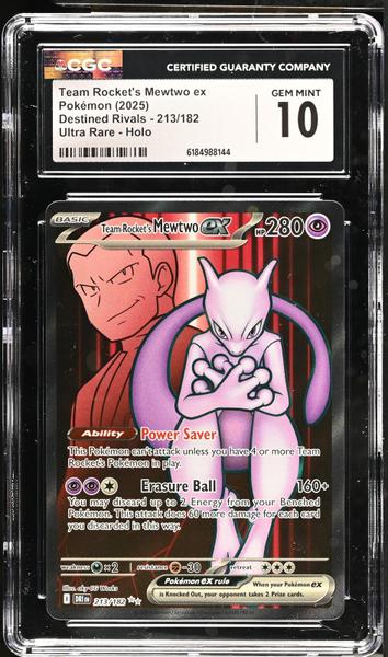 Team Rocket's Mewtwo ex Ultra Rare, Holo 2025 Destined Rivals #213/182 CGC 10-1