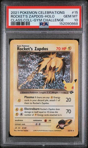Rocket's Zapdos-Holo 2021 Pokemon Celebrations Classic Collection Class.Coll-Gym Challenge #15 PSA 10