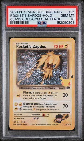 Rocket's Zapdos-Holo 2021 Pokemon Celebrations Classic Collection Class.Coll-Gym Challenge #15 PSA 10-1