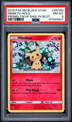Mimikyu-Holo 2019 Pokemon Sm Black Star Promo Promo-Tm.Up Sngl.Pk.Blst. #SM163 PSA 8-1