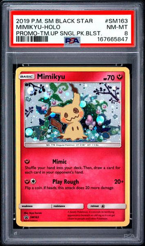 Mimikyu-Holo 2019 Pokemon Sm Black Star Promo Promo-Tm.Up Sngl.Pk.Blst. #SM163 PSA 8