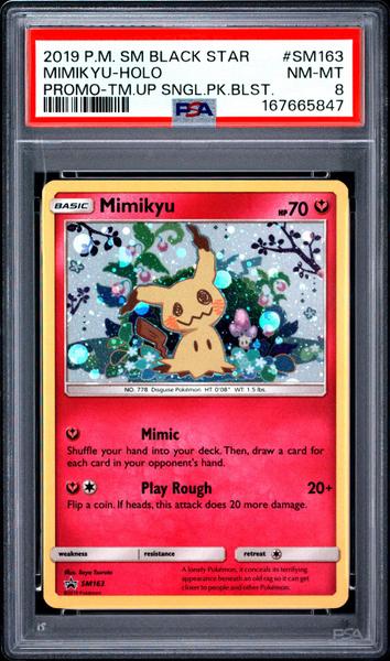 Mimikyu-Holo 2019 Pokemon Sm Black Star Promo Promo-Tm.Up Sngl.Pk.Blst. #SM163 PSA 8-1