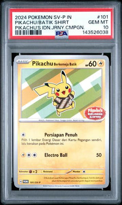 Pikachu/Batik Shirt 2024 Pokemon Indonesian Sv-P Promo Pikachu'S Idn.Jrny.Cmpgn. #101 PSA 10-1