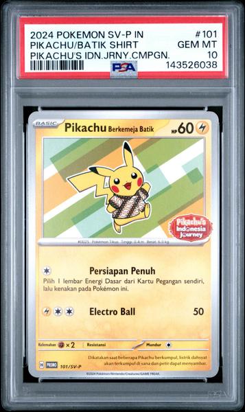 Pikachu/Batik Shirt 2024 Pokemon Indonesian Sv-P Promo Pikachu'S Idn.Jrny.Cmpgn. #101 PSA 10-1