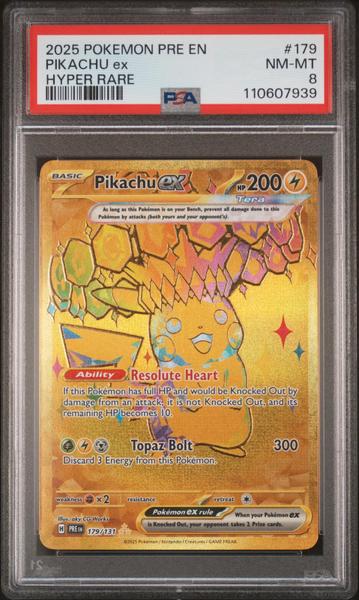 Pikachu Ex 2025 Pokemon Pre En-Prismatic Evolutions Hyper Rare #179 PSA 8-1