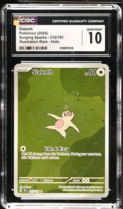 Slakoth Illustration Rare, Holo 2024 Surging Sparks #212/191 CGC 10-1