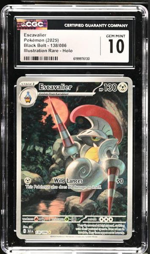 Escavalier Illustration Rare, Holo 2025 Black Bolt #138/086 CGC 10