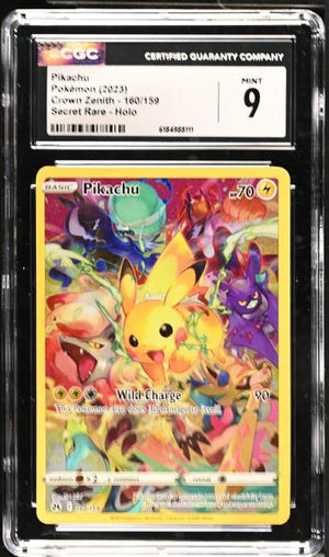 Pikachu Secret Rare, Holo 2023 Crown Zenith #160/159 CGC 9