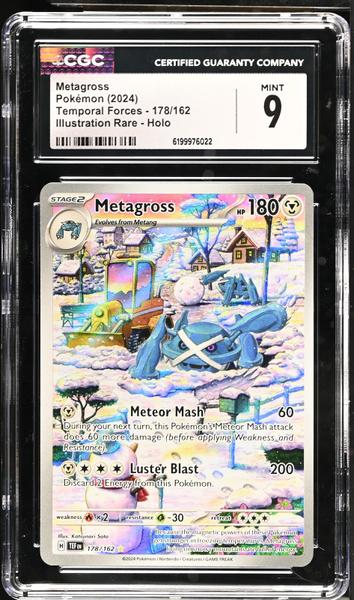 Metagross Illustration Rare, Holo 2024 Temporal Forces #178/162 CGC 9-1