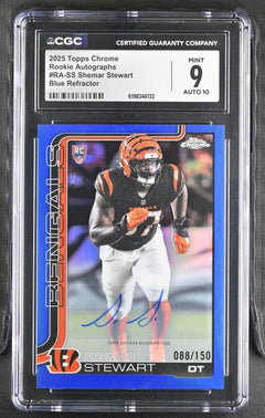 Shemar Stewart RC 2025 Topps Chrome Blue Refractor Rookie Auto SP 88/150 CGC 9-1