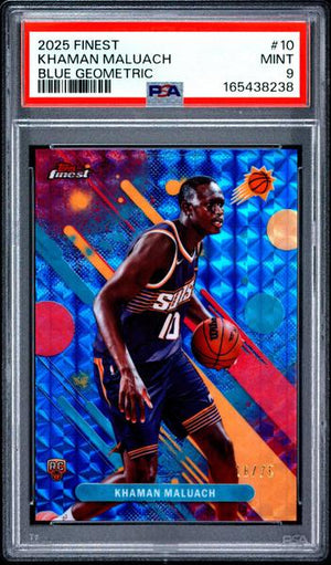 Khaman Maluach RC 2025-26 Topps Finest Blue Geometric Rookie SP 18/75 PSA 9