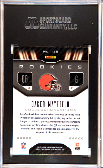 Baker Mayfield RC 2018 Panini Playbook Platinum Rookie SP 10/49 SGC 9-2