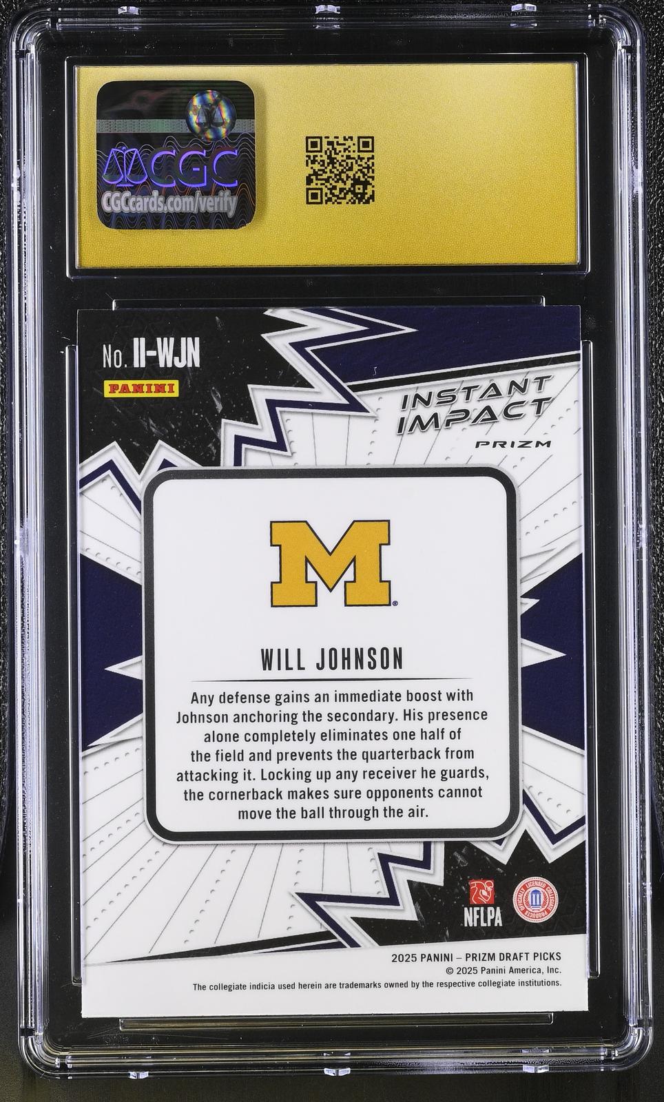 Will Johnson RC 2025 Panini Prizm Draft Green Instant Impact Rookie CGC 10 Pristine-2