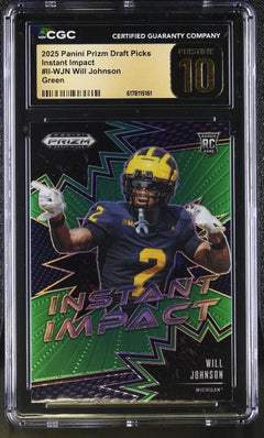 Will Johnson RC 2025 Panini Prizm Draft Green Instant Impact Rookie CGC 10 Pristine-1