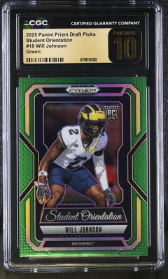 Will Johnson RC 2025 Panini Prizm Draft Green Student Orientation Rookie #18 CGC 10 Pristine-1