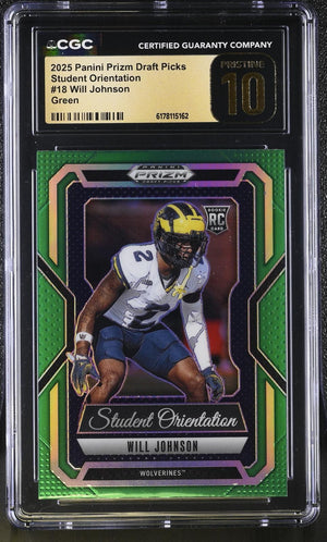 Will Johnson RC 2025 Panini Prizm Draft Green Student Orientation Rookie #18 CGC 10 Pristine