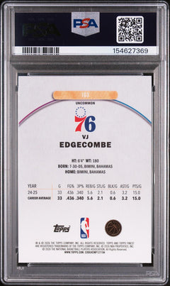 Vj Edgecombe RC 2025-26 Topps Finest Sky Blue Refractor Rookie SP 33/250 PSA 8-2