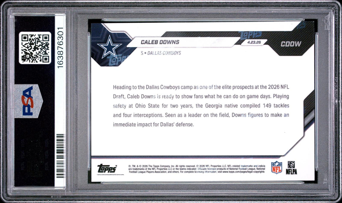 Caleb Downs RC 2026 Topps Now Draft Night Rookie PSA 9-2