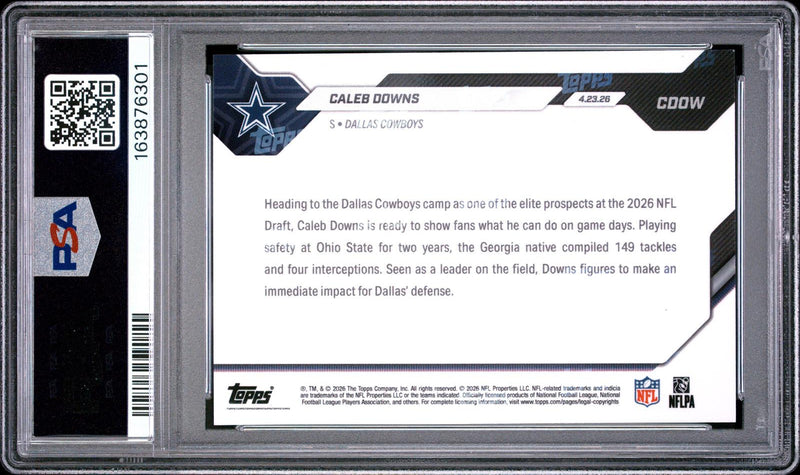 Caleb Downs RC 2026 Topps Now Draft Night Rookie PSA 9-2