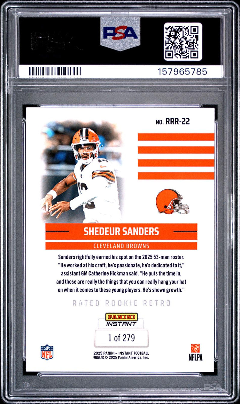 Shedeur Sanders RC 2025 Panini Instant Retro Rated Rookie SP /279 PSA 10-2