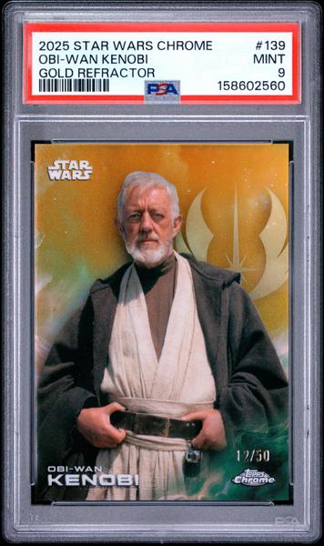 Obi-Wan Kenobi 2025 Topps Chrome Star Wars Gold Refractor SP 12/50 PSA 9