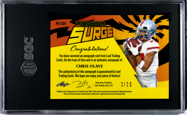 Chris Olave RC 2022 Leaf Pro Set Metal Black Power Surge Rookie Auto Jersey # SP 2/10 SGC 10-2