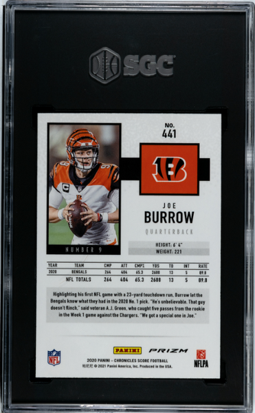 Joe Burrow RC 2020 Panini Chronicles Score Silver Rookie #441 SGC 10-2